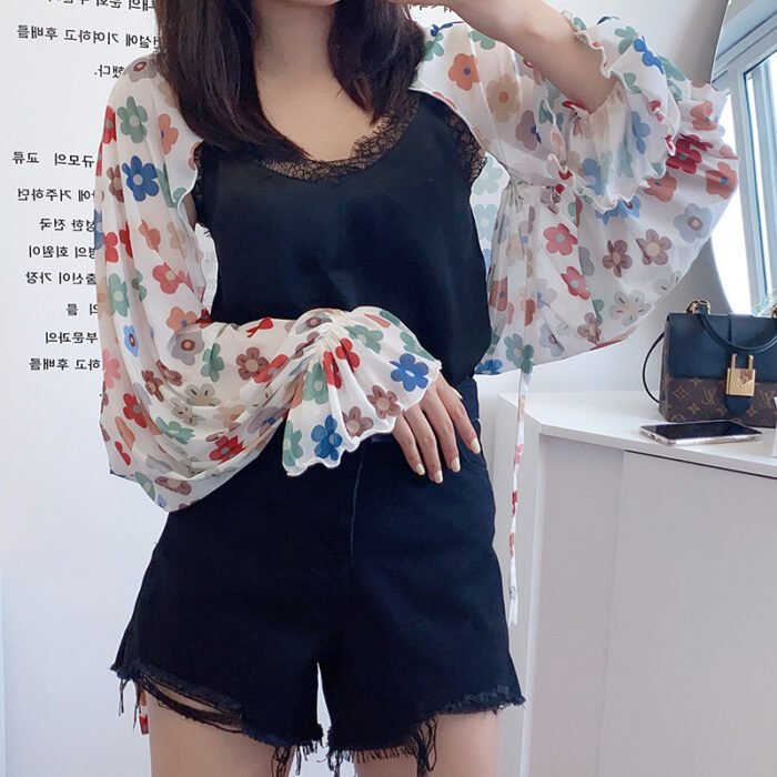 Sun Protection Clothing With Silk Scarf Women's Sun Protection Sleeves - Image 1