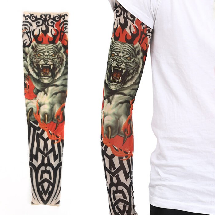 Men's Sunscreen Flower Arm Tattoo Ice Silk Sleeves - Image 2