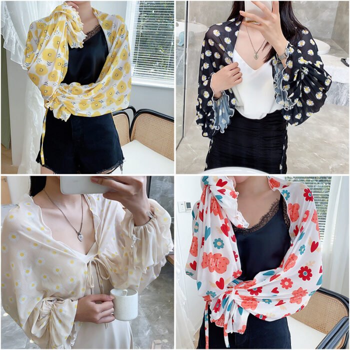 Sun Protection Clothing With Silk Scarf Women's Sun Protection Sleeves - Image 8
