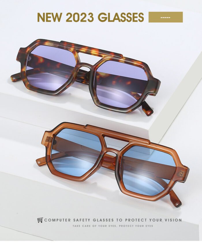 Polygon Double Beam Sunglasses Pilot Sunshade Sunglasses - Image 10