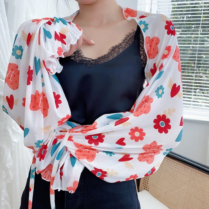 Sun Protection Clothing With Silk Scarf Women's Sun Protection Sleeves - Image 5