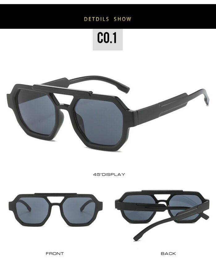 Polygon Double Beam Sunglasses Pilot Sunshade Sunglasses - Image 9