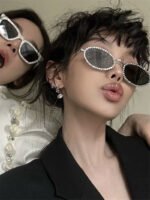 Full Diamond Oval Frame Hot Girl High-end Sunshade Sunglasses - Image 6