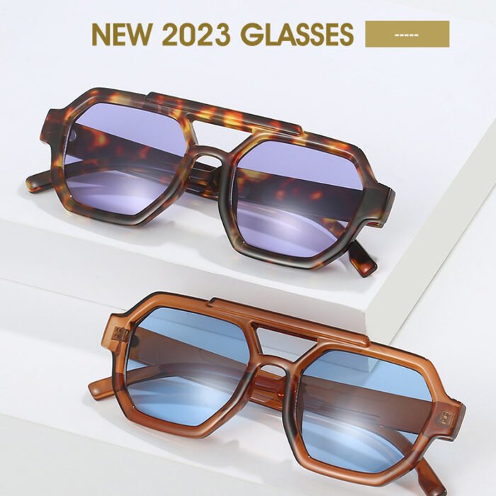 Polygon Double Beam Sunglasses Pilot Sunshade Sunglasses - Image 1