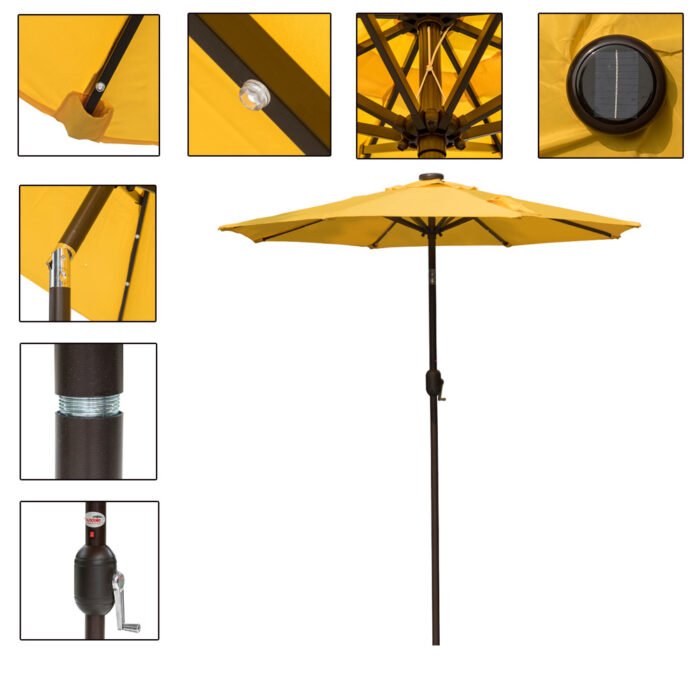 Danlong Promotion Outdoor 7ft Garden Camping Solar Panel LED Patio Umbrella Parasol With Tilt - Image 3