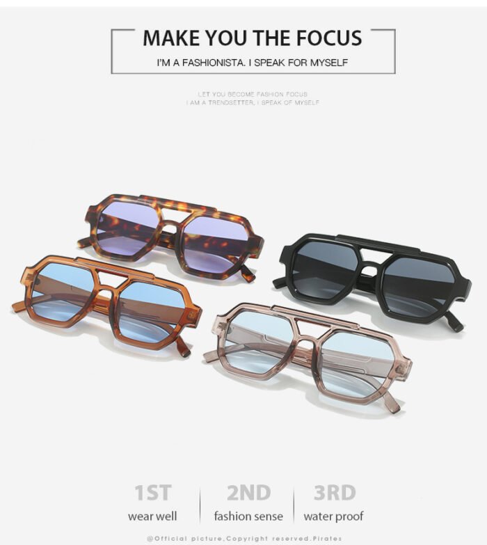 Polygon Double Beam Sunglasses Pilot Sunshade Sunglasses - Image 6